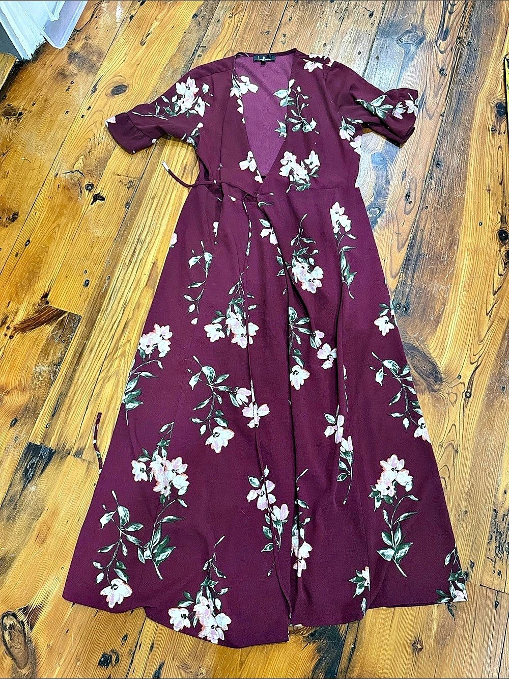 Lulus September Sunsets Burgundy Floral Print Wrap Maxi Dress Wrap Maxi Dress